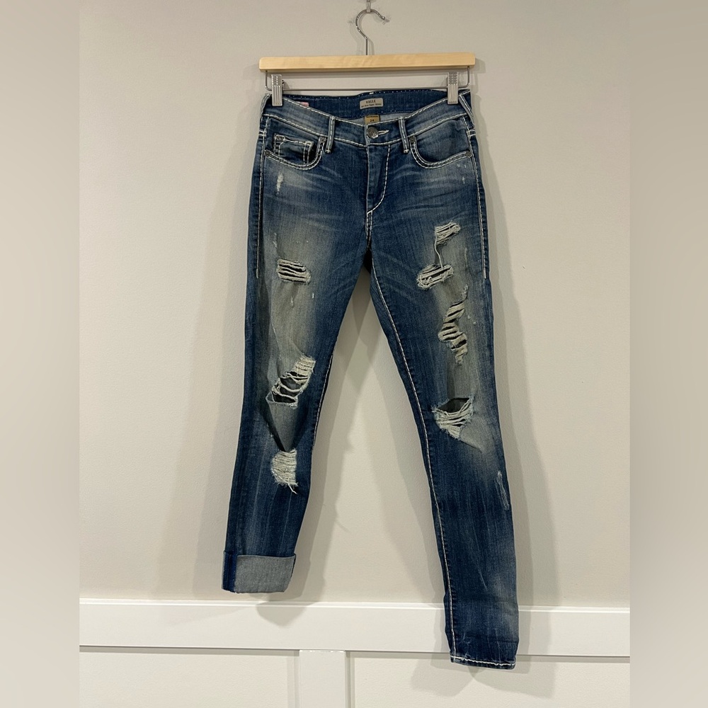True Religion Halle Mid Rise Super Skinny Distressed Jeans Size 24
